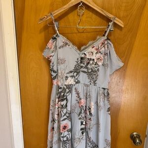 Lulu's Light Gray Floral Mini Dress